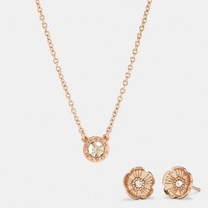 COACH Open Circle Necklace & Tea Rose Stud Earring